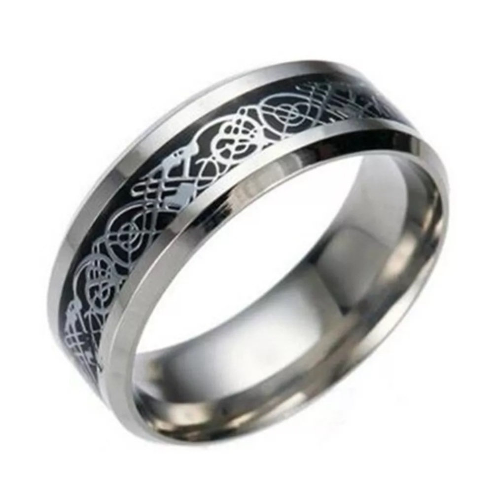 Black Silver Dragon Stainless Steel Ring